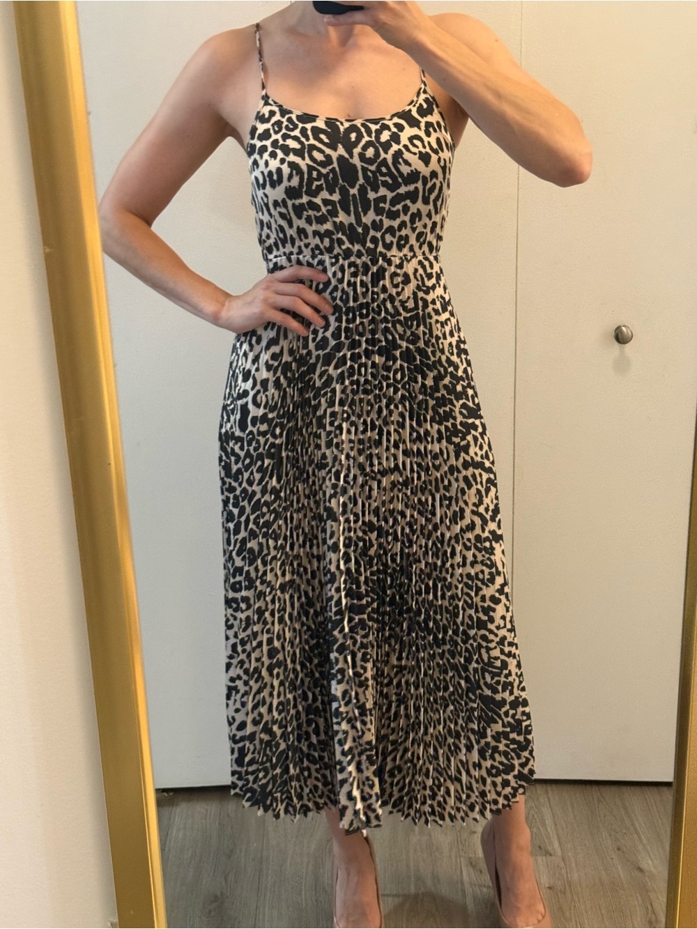 All Saints Leopard-Print Spaghetti Strap Midi Dress - Black & Cream